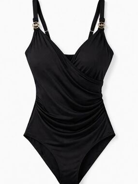 Michael Kors Black One-Piece Swimsuit with Silver MK Accent
